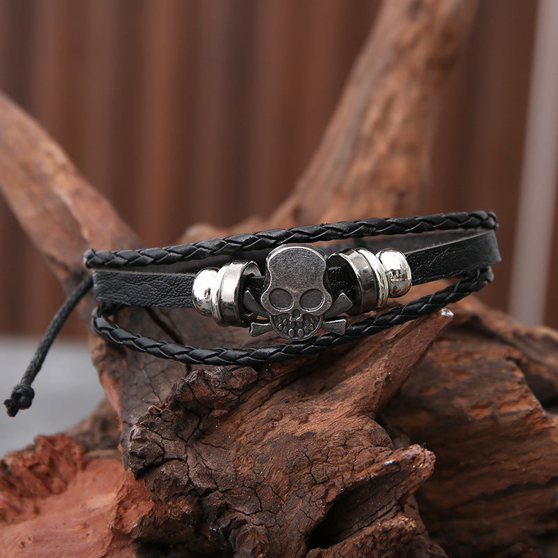 Punk Cowhide Button Bracelet – European & American Style