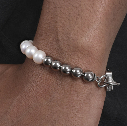 Luxury Men’s Bracelet with Natural Freshwater Pearls & Titanium Steel