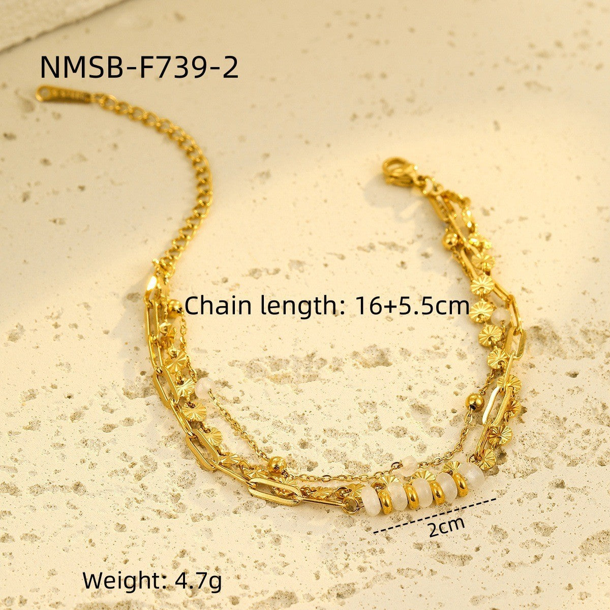 Stainless Steel Bracelet with Natural Stones & Freshwater Pearls – Elegant Design