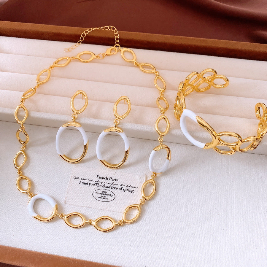 Elegant Hollow Bracelet & Necklace with Matching Earrings Set