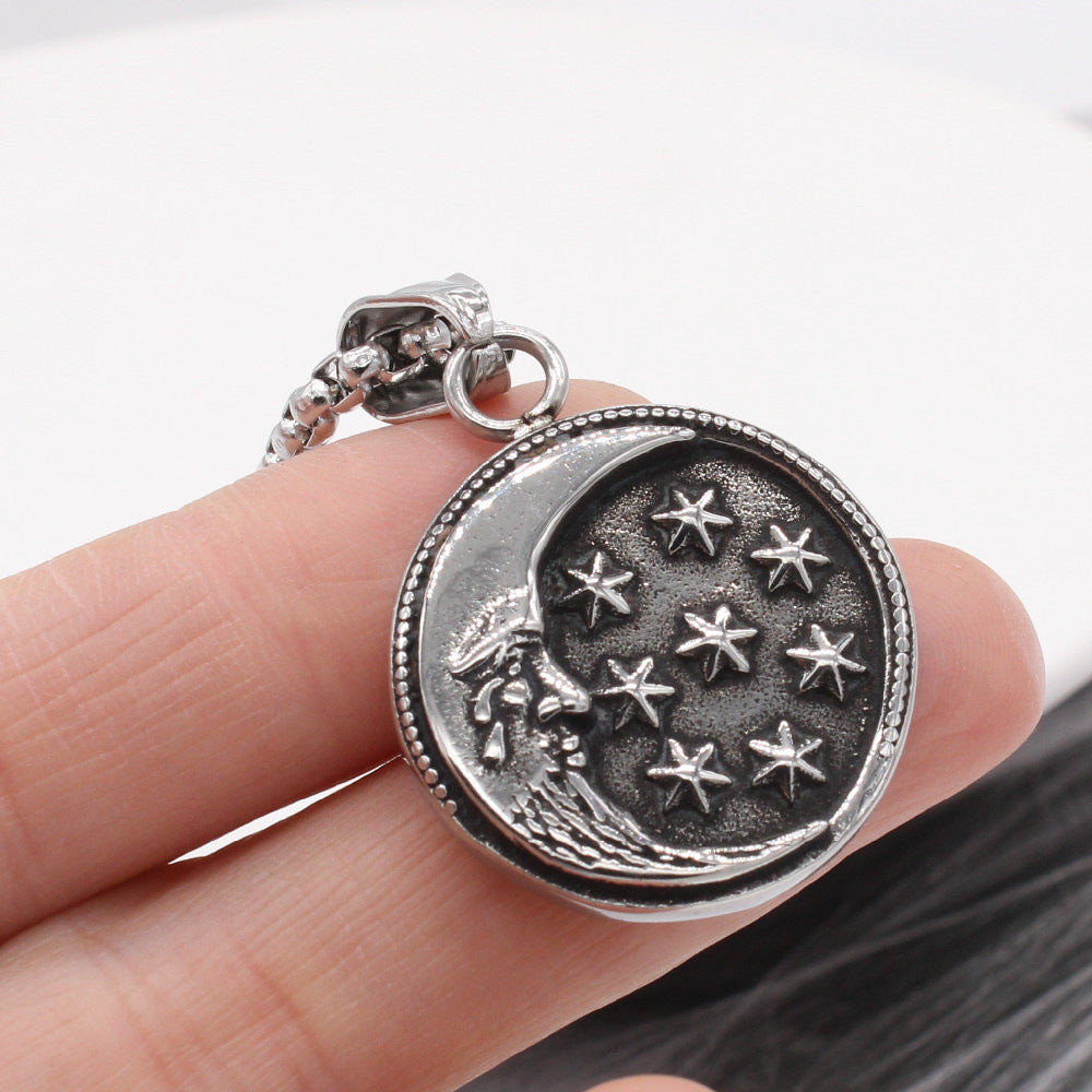 Personality Retro Star & Moon Pendant – Titanium Steel