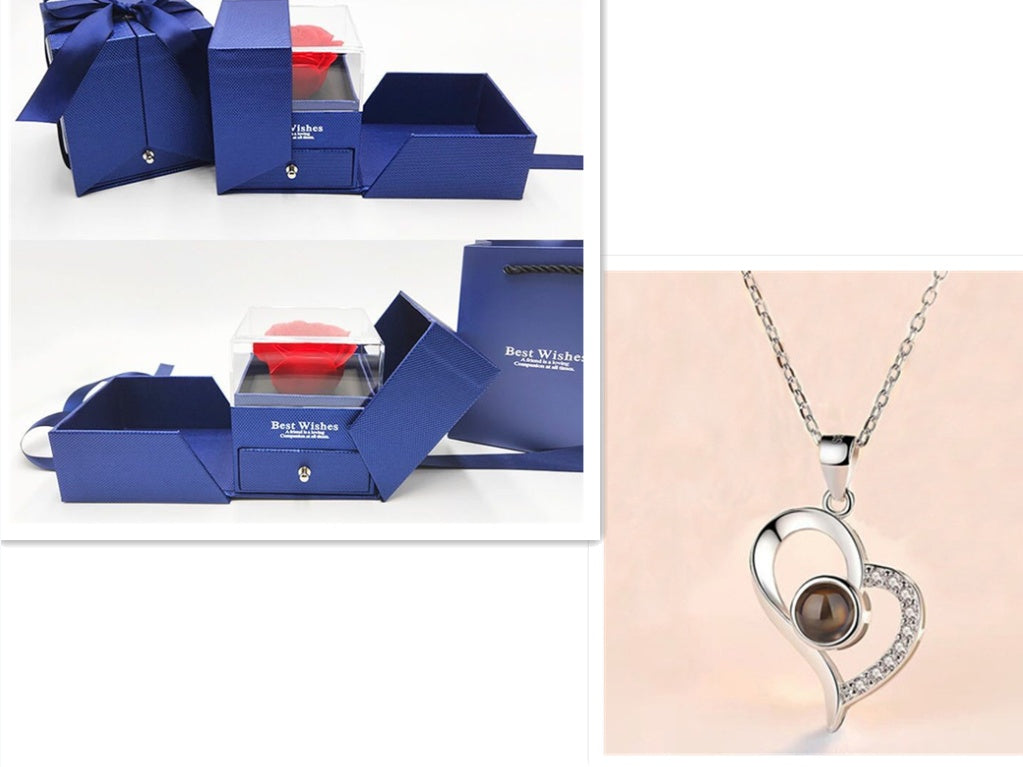 Valentine’s Day Rose Necklace Gift – Metal Jewellery in Gift Box