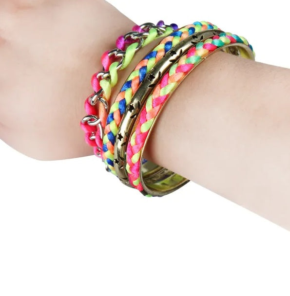 4-Piece Colorful Woven Burnished Gold Bracelet Set