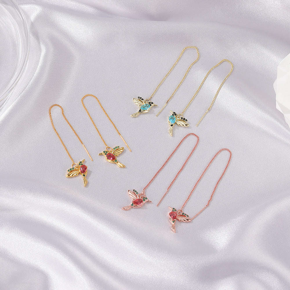 Long Hummingbird Tassel Earrings – Elegant Bird Drop Earrings for Women