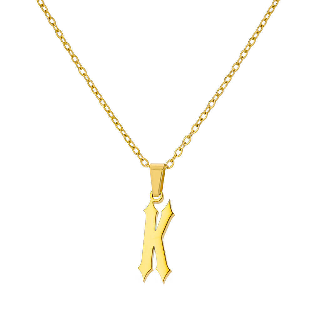 18K Gold-Plated Stainless Steel Pendant Necklace – Ancient English Letter Design