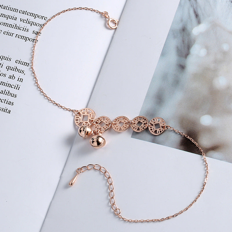 Rose Gold Boho Anklet – Stainless Steel Coin Charm Foot Chain