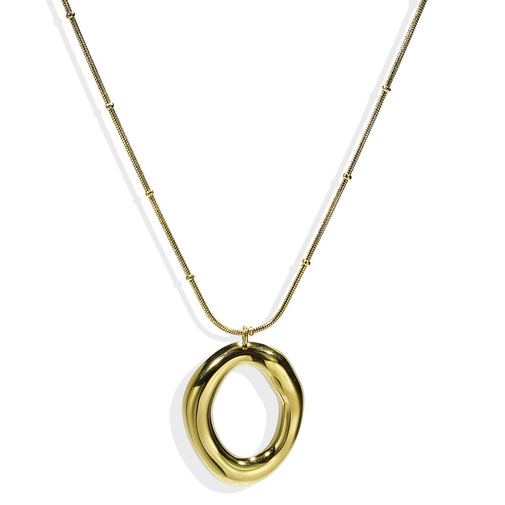 18K Gold Plated Stainless Steel Oval Pendant Necklace & Earrings Set for Women