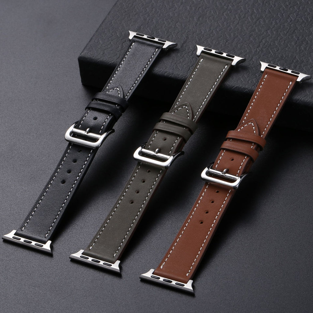 Genuine Cow Leather Watch Band – Casual Needle Pattern Strap for Watches
