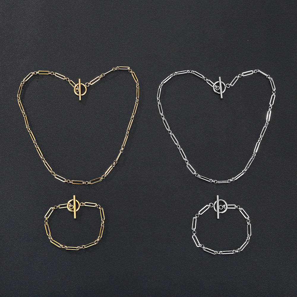 Wear-Resistant Stainless Steel Necklace & Bracelet Set – Non-Fading Metal Jewellery for Women