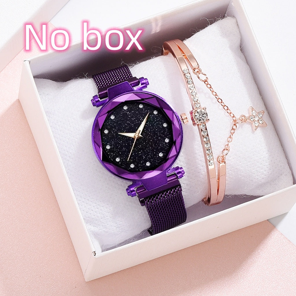 Luxury Women’s Starry Sky Watch & Bracelet Set – Fashion Elegant Magnet Buckle