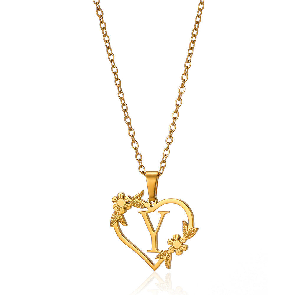 18K Gold Plated Stainless Steel Hollow Heart Flower Necklace