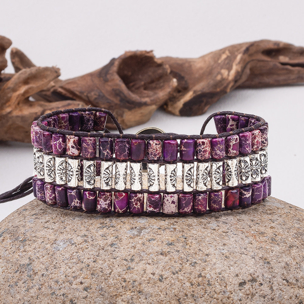 Purple Bohemian Braided Bracelet – Vintage Cylindrical Design