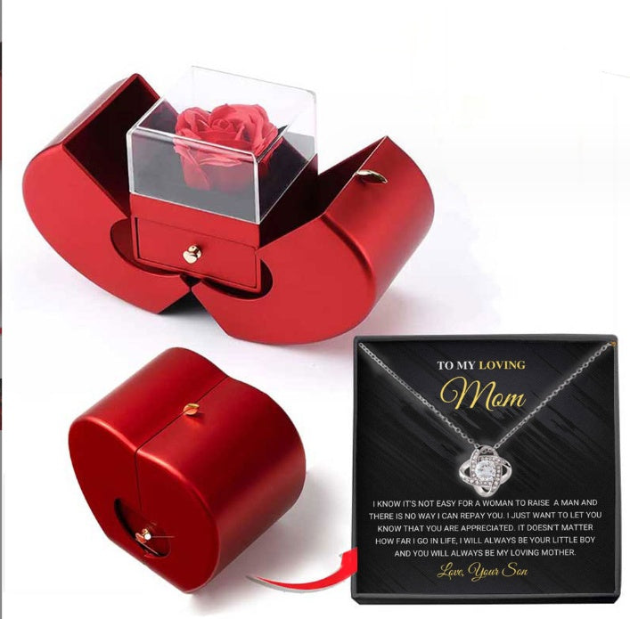 Red Apple Jewellery Box with Eternal Rose – Christmas & Valentine’s Gift for Women