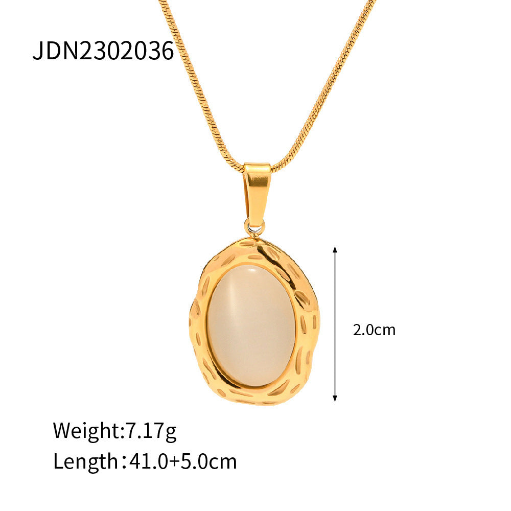 18K Gold Plated Stainless Steel Necklace with Natural Stone Pendant