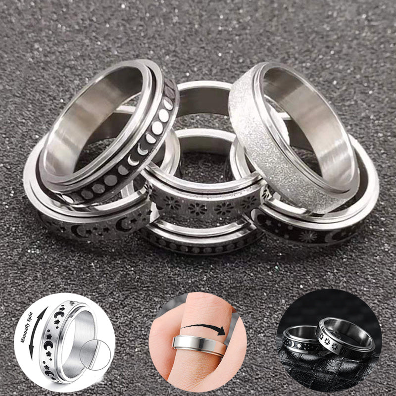Rotatable Moon & Stars Spinner Ring – Stainless Steel Jewellery