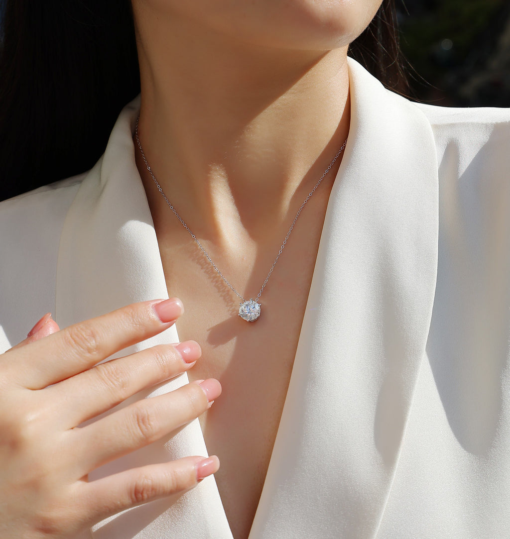 Afternoon Rose Moissanite Pendant – 1ct, 2ct & 3ct S925 Sterling Silver Jewellery