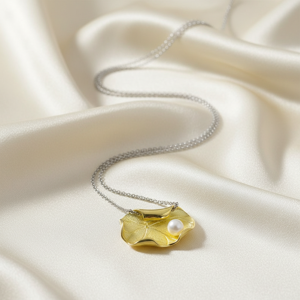 Citrine Shell Necklace on Cream Silk