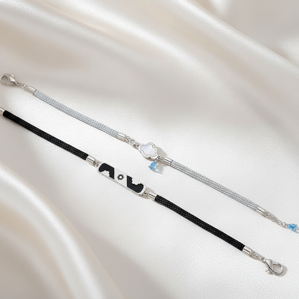 Couple Bracelets on Cream Silk