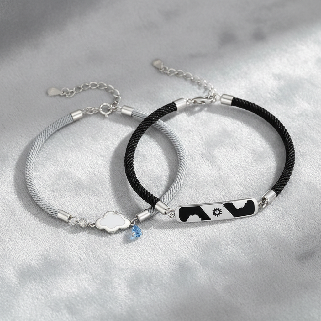 Couple Bracelets on Grey Velvet