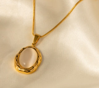 18K Gold Plated Stainless Steel Necklace with Natural Stone Pendant