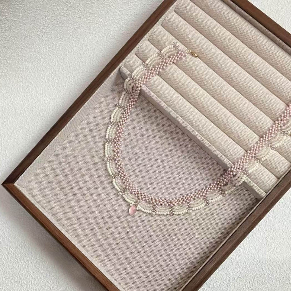 Hand-Woven Lace Beaded Tassel Necklace – Elegant Women’s Fashion Jewellery
