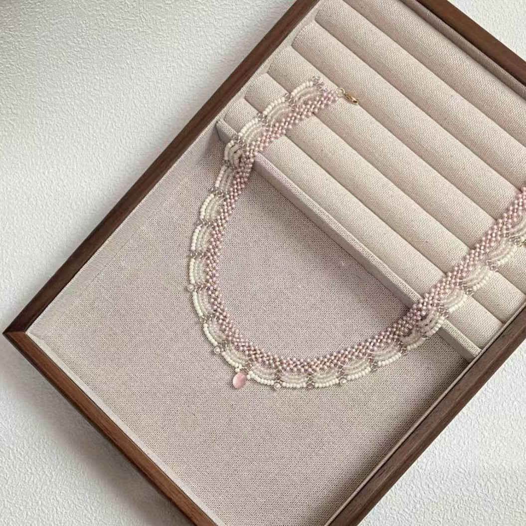 Hand-Woven Lace Beaded Tassel Necklace – Elegant Women’s Fashion Jewellery