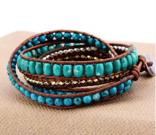 Multi-Layer Natural Pine Stone Bracelet – Handmade Winding Design