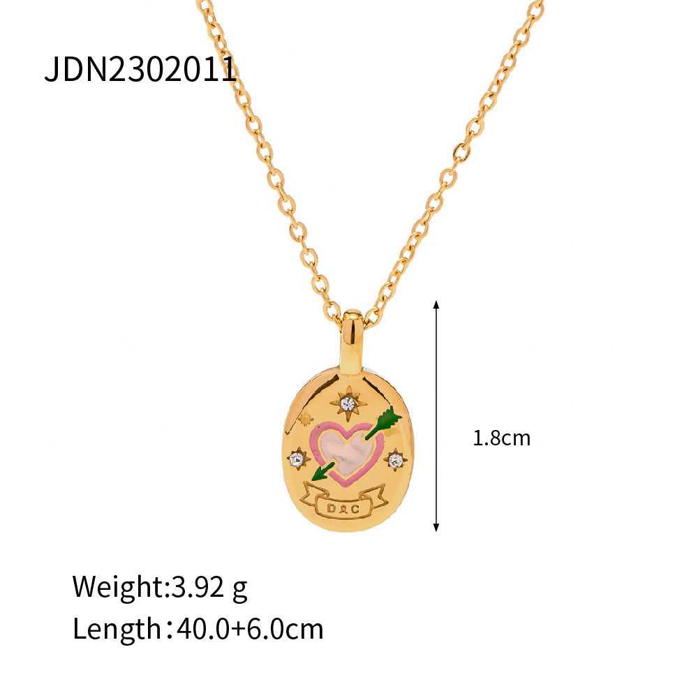 18K Gold-Plated Stainless Steel Pendant Necklace – Enamel Colour Modern Design
