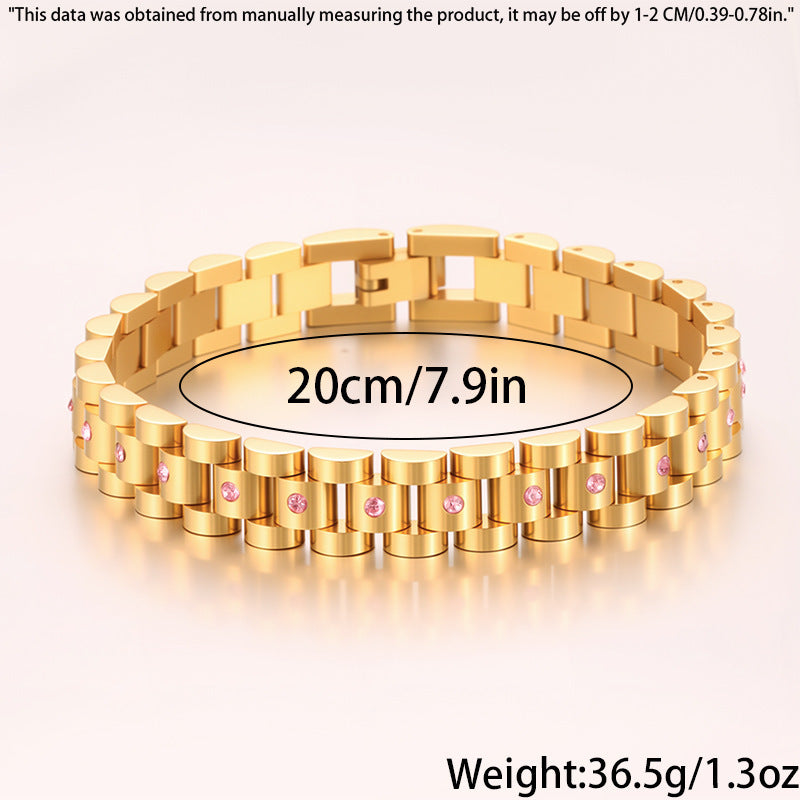 Women’s Diamond-Studded Curved Watch Chain Bracelet – Gold & Silver