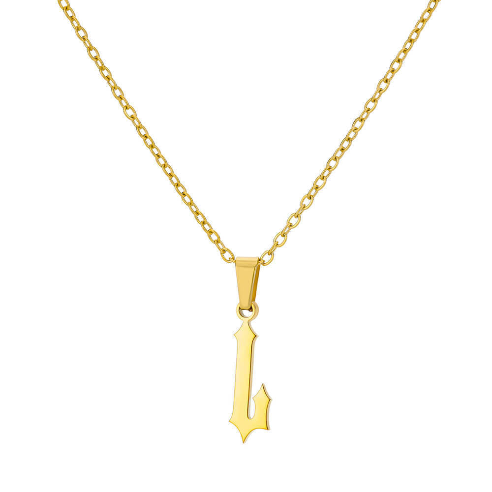 18K Gold-Plated Stainless Steel Pendant Necklace – Ancient English Letter Design
