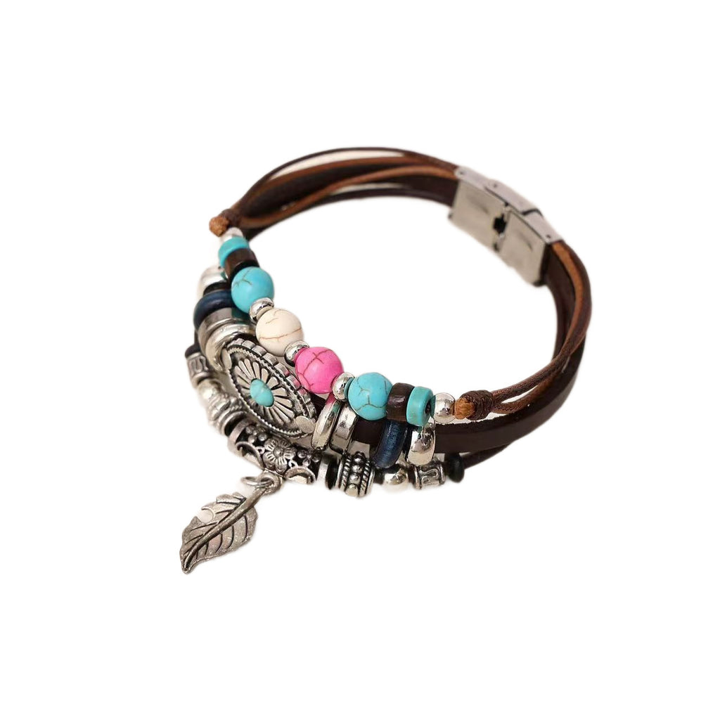 Bohemian Turquoise Leather Bracelet – Ethnic Retro Indian Style
