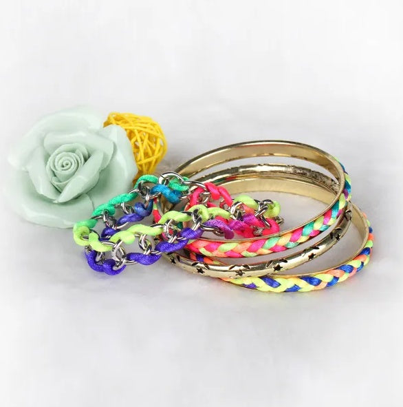 4-Piece Colorful Woven Burnished Gold Bracelet Set