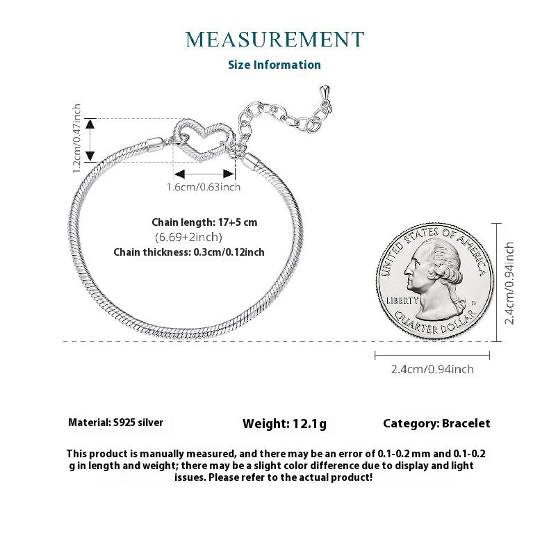 Women’s S925 Sterling Silver Love Bracelet – Electroplated Heart Design