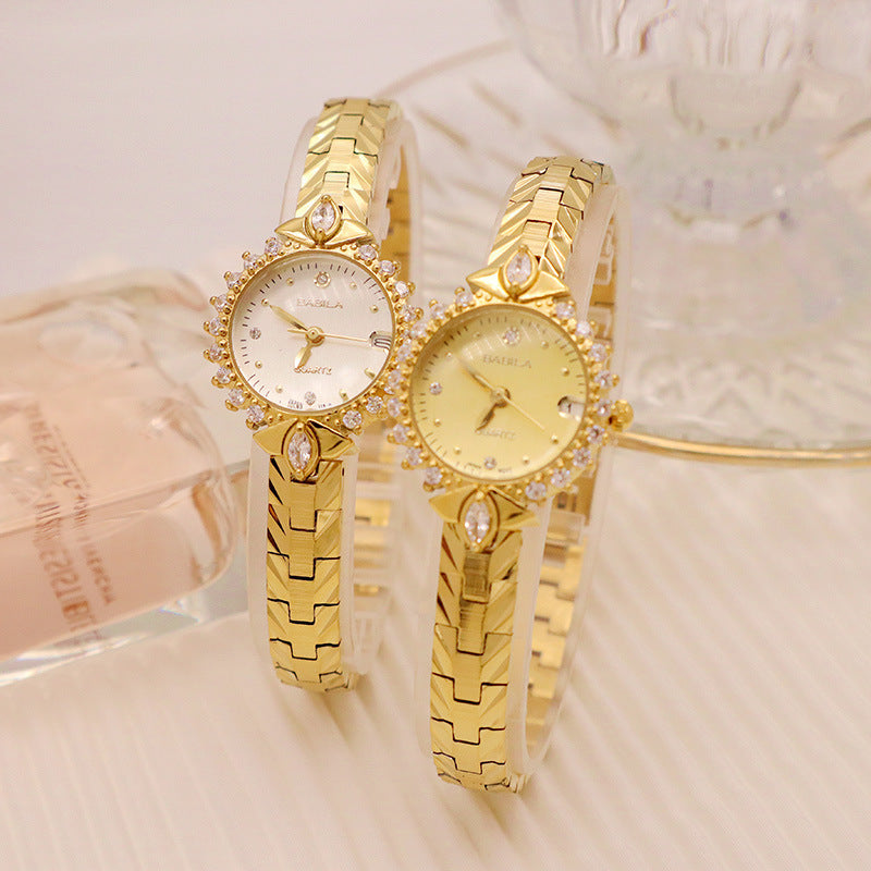 Exquisite Vintage Women’s Watch – Diamond-Embossed Bracelet, Quartz Movement