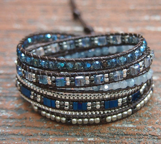 Handmade Black Gallstone Bracelet – Woven Multi-Layer Design