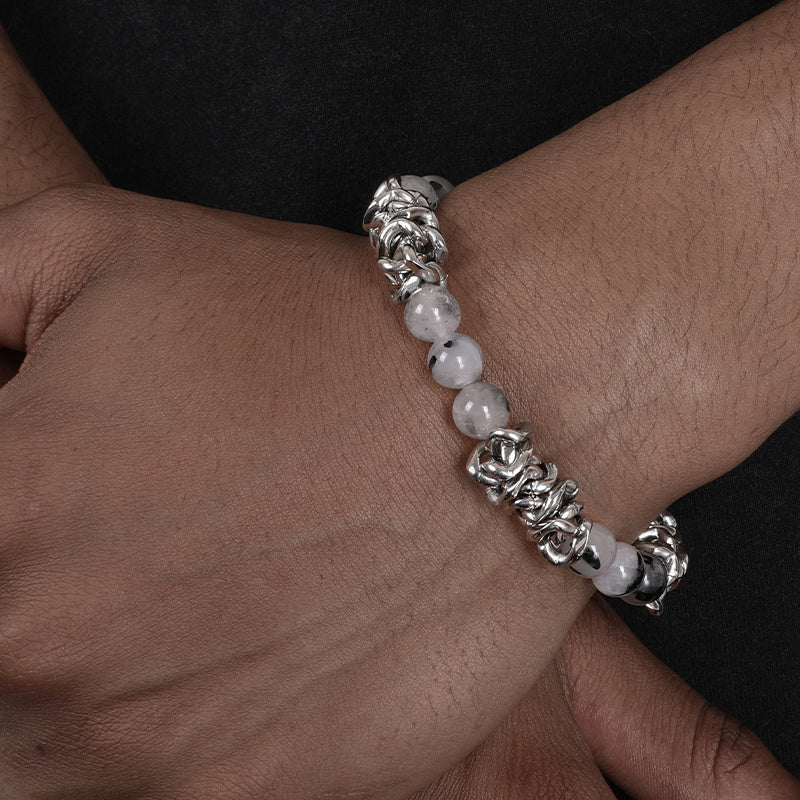 Men’s Hip Hop Bracelet – Black Hair Crystal Splicing Design