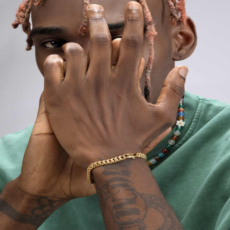 18K Gold Thin Cuban Chain Bracelet – Men’s Fashion Jewellery