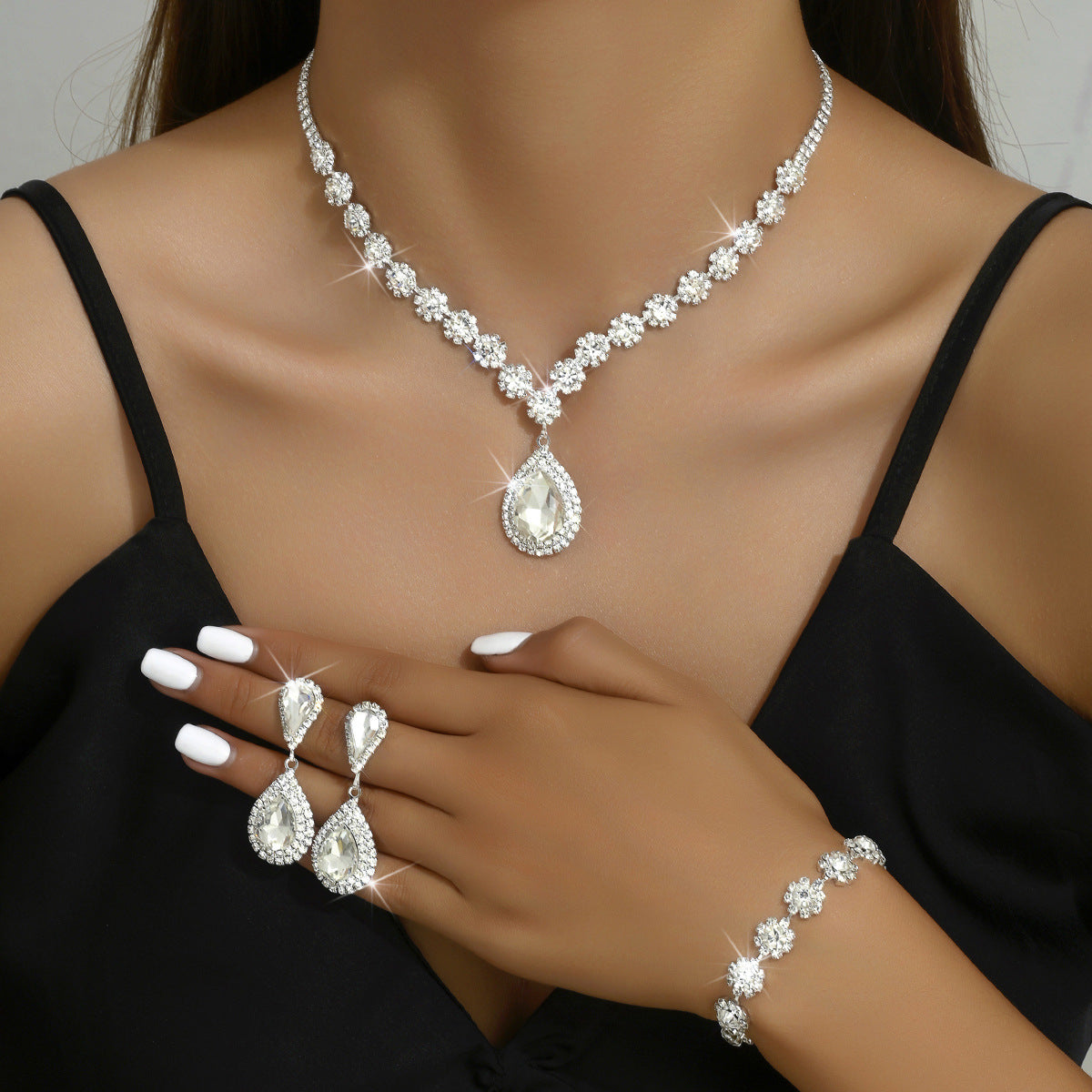 Fashion Bridal Jewellery Set – Necklace, Earrings & Bracelet 3-Piece Set