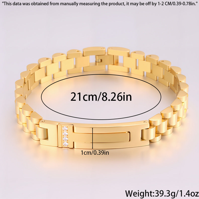 Women’s Diamond-Studded Curved Watch Chain Bracelet – Gold & Silver