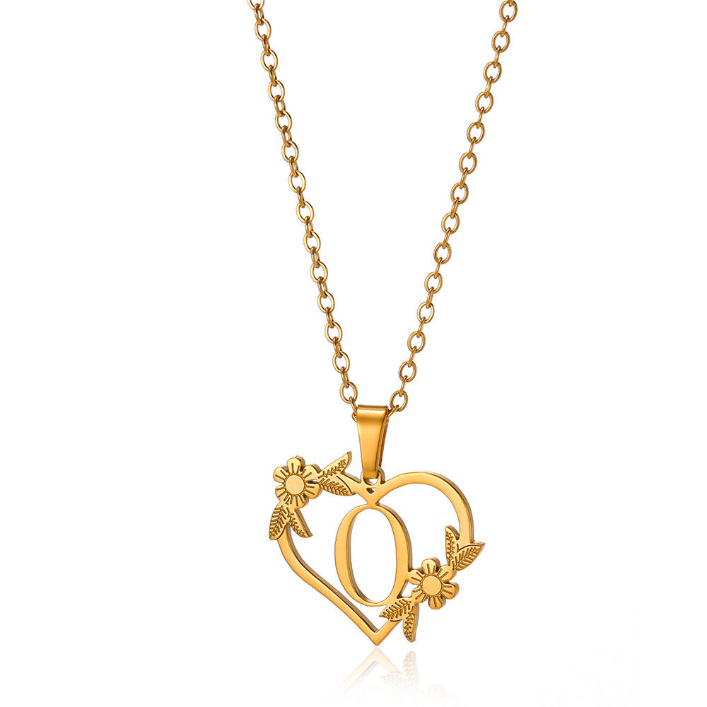 18K Gold Plated Stainless Steel Hollow Heart Flower Necklace