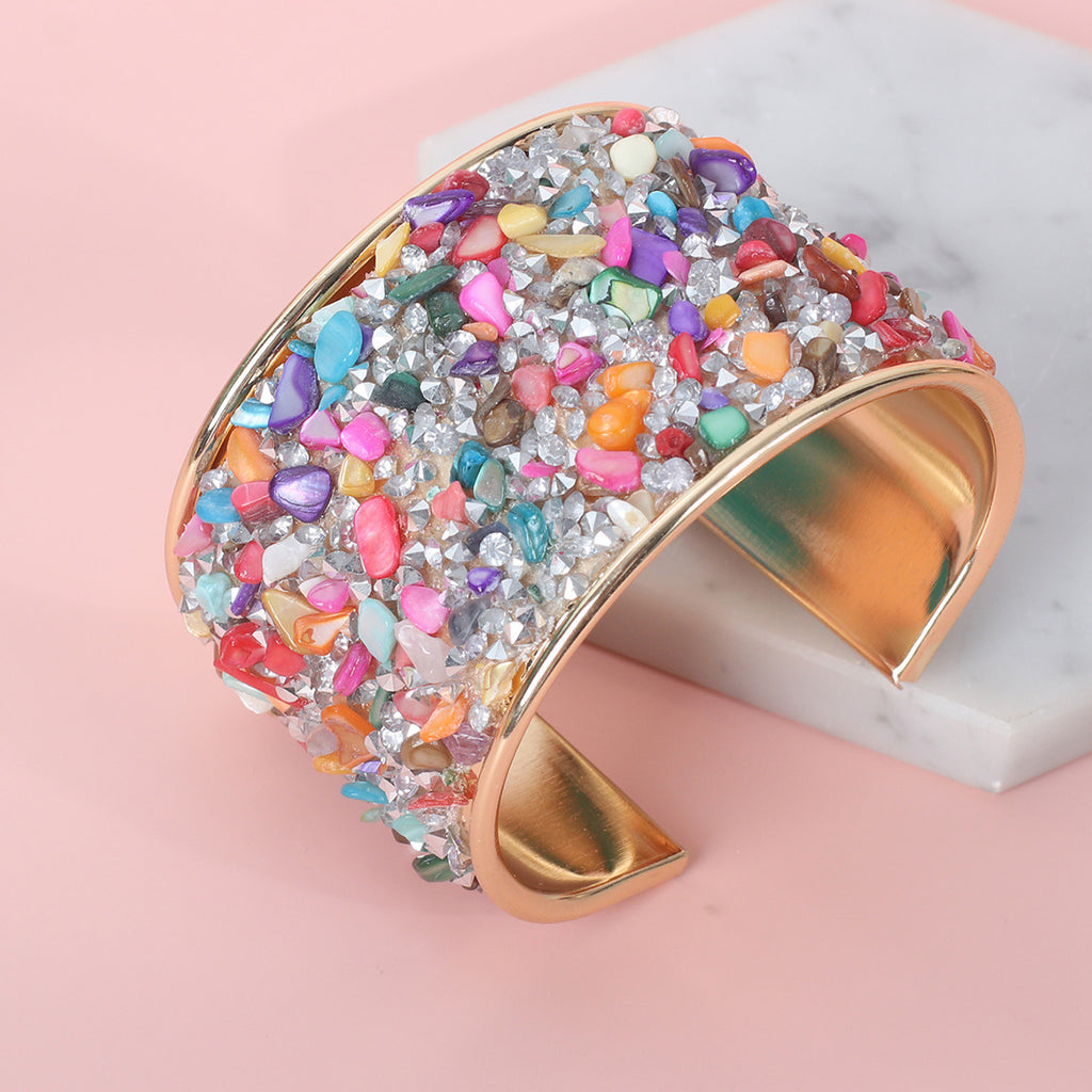 Women’s Retro Wide Bracelet – Colour Gravel C-Shaped Opening Jewellery