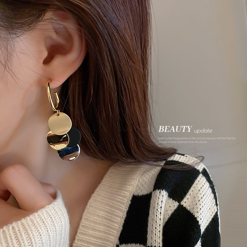 Frosty Metallic Sequin Circle Earrings – Silver Needle Hooks