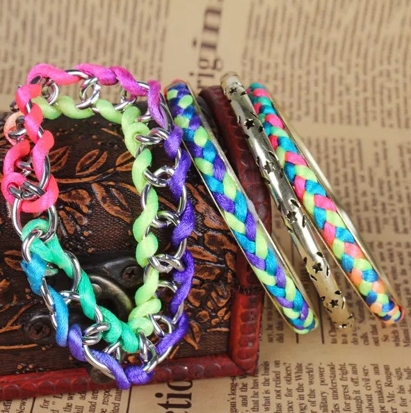 4-Piece Colorful Woven Burnished Gold Bracelet Set