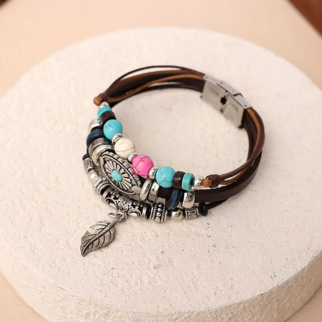 Bohemian Turquoise Leather Bracelet – Ethnic Retro Indian Style