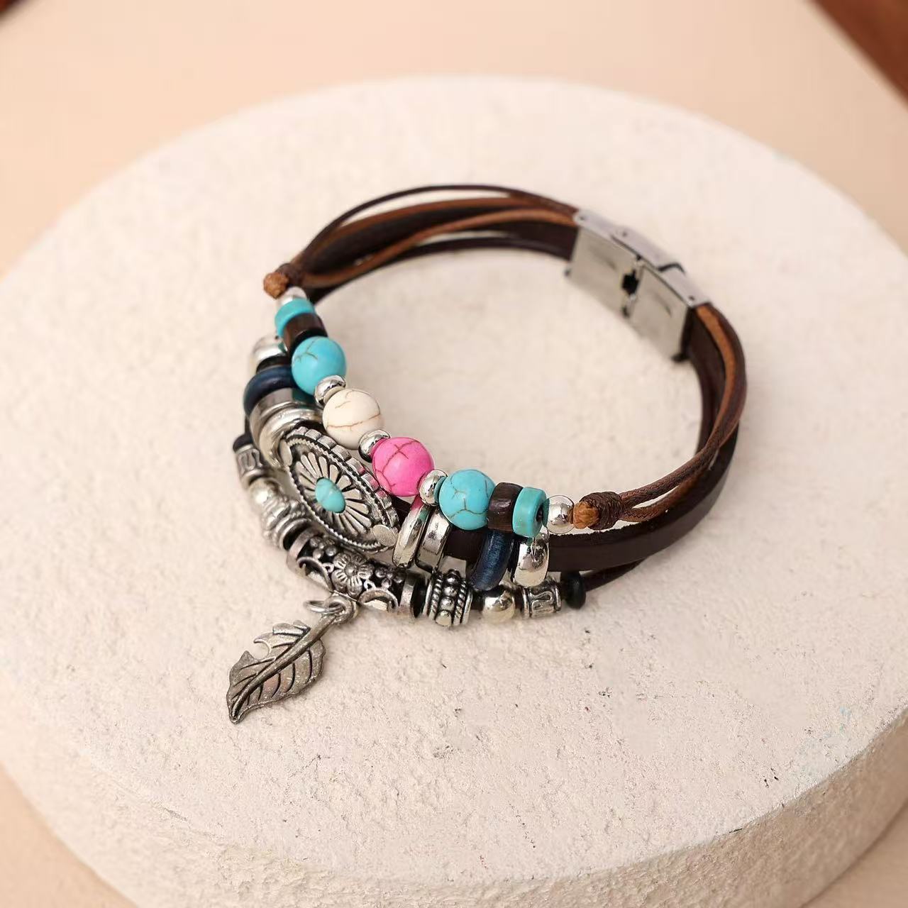 Bohemian Turquoise Leather Bracelet – Ethnic Retro Indian Style
