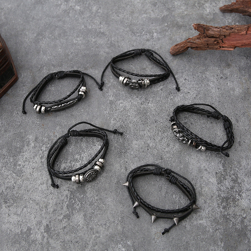 Punk Cowhide Button Bracelet – European & American Style