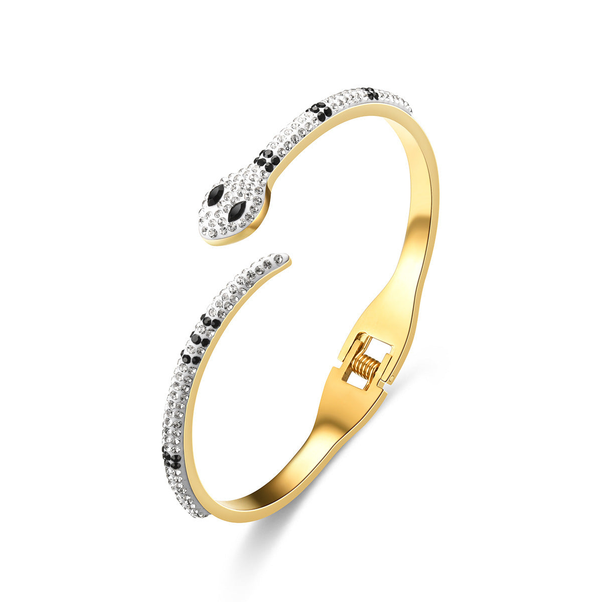 Green Eyed Snake Bracelet – Stainless Steel Micro Diamond-Set Jewellery