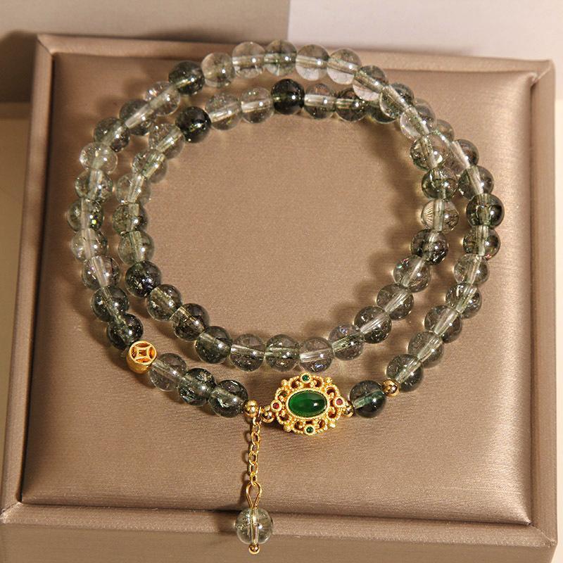 Women’s Green Phantom Quartz Double Circle Bracelet – Japanese & Korean Style