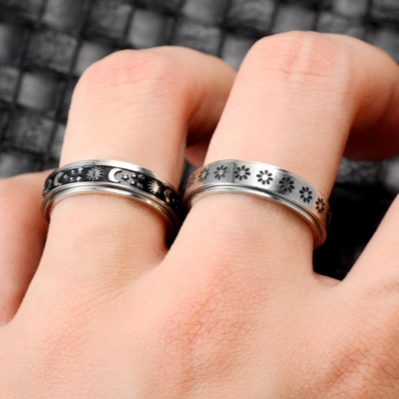 Rotatable Moon & Stars Spinner Ring – Stainless Steel Jewellery