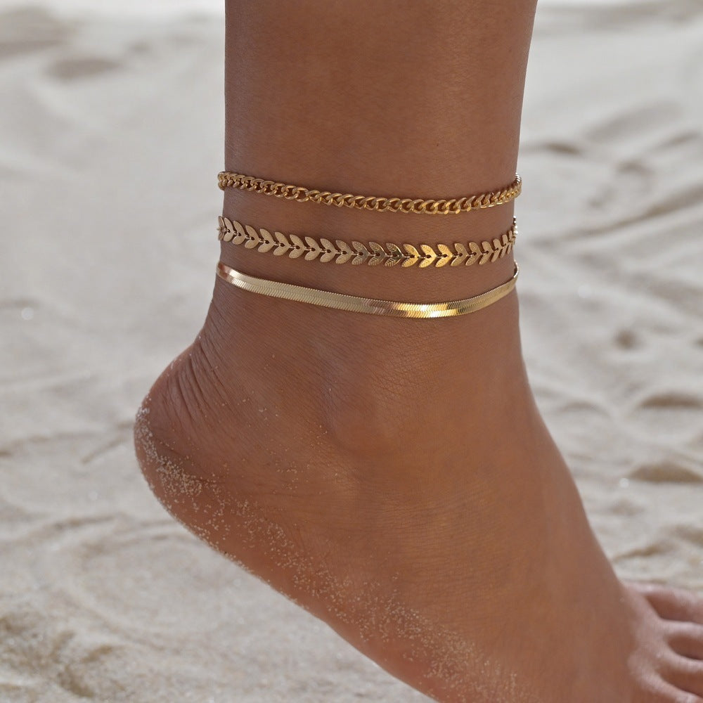 Women’s Retro Chain Anklet – Metal Leaves Foot Bracelet, Personalized Style